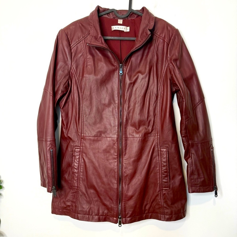 Danier Women's Red Leather Jacket size M - Picture 2 of 16